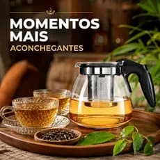Chaleira Bule Vidro Inox 950ml Com Infusor Facil Lavagem Resistente Design Moderno