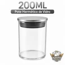 Pote Hermético Vidro Borossilicato Tampa Inox 200ml 1 2 3 4 ou 5 Unidades
