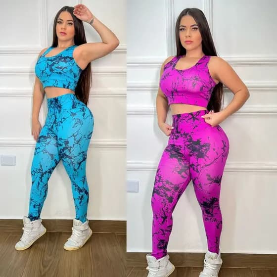 Roupa De Academia Conjunto Calca Leg Tie Die Degrade Marmorizado