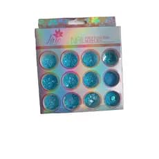 Kit Com 12 Cores Glitter Flocado - Decoração Unhas Nail Art - Glitter coração borboleta estrelas neon lindo azul bebe rose