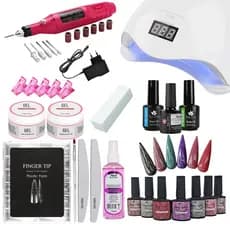 Kit Unhas de Gel Tips Molde F1 Cabine Sun 5 LED UV 48w Digital Lixadeira Elétrica Caneta 20.000 RPM