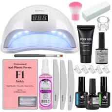 Kit Unhas de Gel Tips Molde F1 Cabine Sun 5 LED UV 48w Digital Polygel Completo iniciante