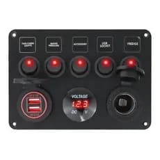 Painel Elétrico 5 Chaves 2 Usb Com Voltímetro Lancha Barco