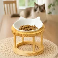 Comedouro Gato Elevado – Pet  Suporte Madeira Tigela Ração de Porcelana 320 ml Pote Tigela Vasilha
