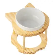 Comedouro Gato Elevado  Bebedouro Gatos Suporte Madeira Tigela Ração  Porcelana 400ml / 250 gr