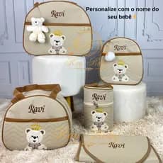 Bolsa Maternidade Urso Personalizada com Nome 5 Peças para bebê