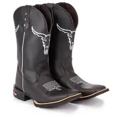 Bota Texana Country Masculina Cara de Boi Black Bico Quadrado