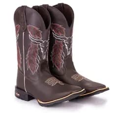 Bota Texana Masculina Country Bico Quadrado Solado De Borracha Cara De Boi Café