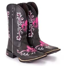 Bota Texana Feminina Country Bico Quadrado Solado De Borracha Dudalina