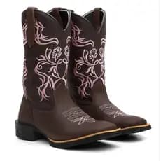Bota Texana Feminina Country Bico Quadrado Solado De Borracha Tribal Rosa
