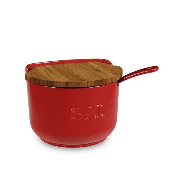 Saleiro De Cerâmica 500gr C/Tampa E Colher Vermelho Ceraflame Gourmet