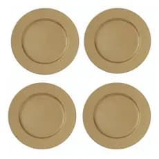 Kit 04 Sousplat Redondos Dourado Liso em Polipropileno 33cm Mesa Posta Chique Decoração