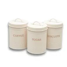 Conjunto Porta Mantimentos 3 Peças Cafe Açucar Biscoitos Tampa Aço 11 cm Organização Cozinha Premium
