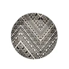 Prato Raso de Mesa Refeicao em Fibra de Bambu 25cm Material Ecologico Desenho Etnico Preto e Branco