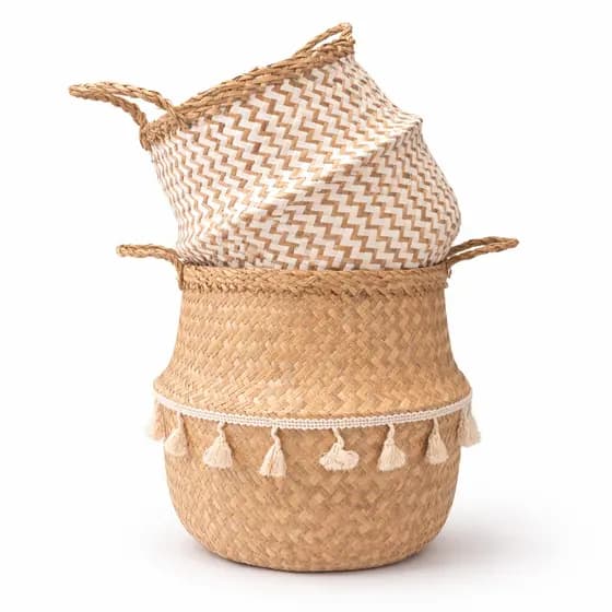 Cesta Seagrass Boho 25x25cm Palha Seagrass Natural Multiuso Decoracao Feito a Mão Vietna Armazenamento