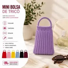 Bolsinha Tricô Canelada Porta Celular Óculos Carteira Bolsa Mão Feminina Multiuso