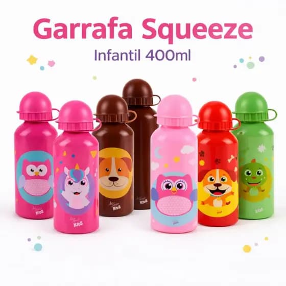 Garrafa Infantil Inox 400ml Bico Squeeze Garrafinha Com Tampa Criança Escolar Agua Suco Café