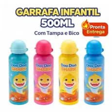 Garrafa De Agua Suco Inox 500ml Bico Doo Doo Shark Garrafinha Esqueeze Infantil