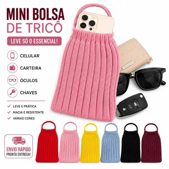 Bolsinha Feminina Tricô Porta Celular Carteira Óculos Mini Bolsa Multiuso