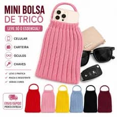 Bolsinha Feminina Tricô Porta Celular Carteira Óculos Mini Bolsa Multiuso
