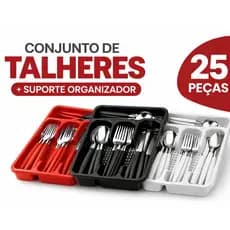 Jogo De Talheres 25 Peças Aço Inox + Suporte Organizador Porta Talher Jantar Cozinha