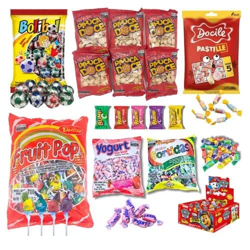 Kit Decoração 20 Sacolinhas Festa Surpresa 200 Doces Guloseimas