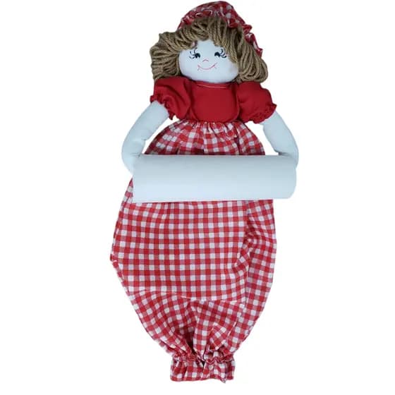 Puxa Saco Porta Sacolas de Cozinha com Porta Papel Toalha Boneca 100% Artesanal