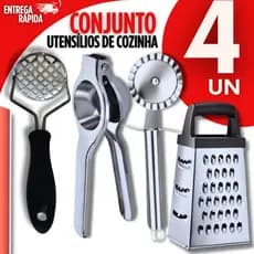 Kit 4 Peças - Ralador 4 Faces + Espremedor de Limão Cortador de Pastel Amassador de Batatas top