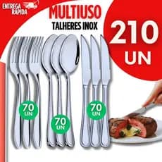 Super Kit 210  Talheres Inox Resistente  70 facas 70 Garfos 70 Colheres Restaurante Casa cozinha