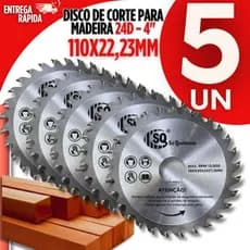 05  Disco Corte Madeira 24 Dentes 110x22,23mm Serra Circular 4" Esmerilhadeira Makita Profissional