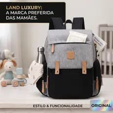 BOLSA LAND LUXURY COR CINZA E PRETO COM TROCADOR ORIGINAL