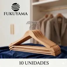 KIT 10 CABIDES DE MADEIRA PREMIUM COM GANCHO GIRATÓRIO 360° FUKUYAMA