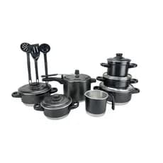jogo de panela preto craqueado + panela de pressão 4.5L  + talheres