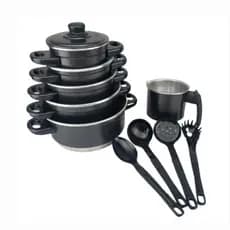 jogo de panela 6 peças + 4 talheres / preto craqueado