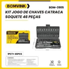 Kit De Ferramentas 46 Peças Jogo De Soquetes Chave Catraca Reversível Com Maleta Jogo De Ferramentas