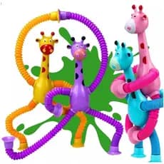 KIT PopTube tubo Esticado com Led Girafa /Robo /Macaco /Labubu com Ventosa Infantil Sensorial