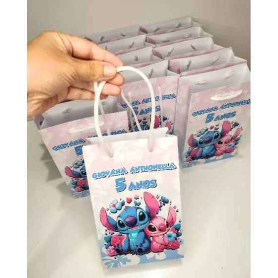 20 Sacolinhas surpresa Stich personalizada sacola de papel, sacolinha lembrancinha