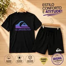 Kit Camiseta Masculino Quiksilver Degrade 100% Algodão 30,1 Camiseta e Short Tectel Com Elastano