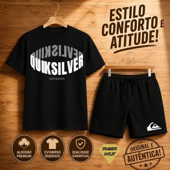 Camiseta + Short Masculino Urbano Tecido Leve Verão