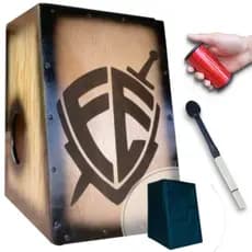 Cajón/Carron Elétrico Escudo Fé + Sleep + Chocalho de pé + Baqueta/Vassoura + Capa Anti Pó