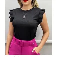 Blusinha canelada preta branca manguinha blusa feminina estilosa bufante - Pronta Entrega