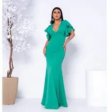 vestido longo de festa manguinha madrinha casamento formatura aniversario convidadas decote v