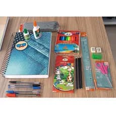 kit escolar combo material escolar com caderno e canetas + estojo