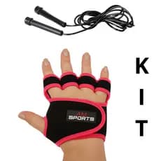 KIT 1 Par de Luva 1 Corda de Pular Para Treino Academia CrossFit