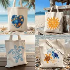 Ecobag Estampada Varios Modelos Bolsa Algodão Praia Verão Sol Oceano Mar Conchas Estrelas Coração