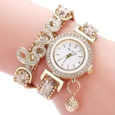 Relógio De Pulso Feminino Com Pulseira De Gêmeos Incrustada Com Diamante Love