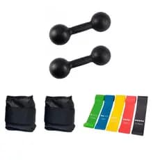 Kit Treino Academia Par Halter 1 Kg Pintado + Caneleira 1 Kg Preta + Kit Theraband 5 Elásticos