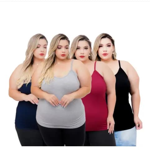 4 Regata Plus Size Basicas Blusinha Alcinha Viscolycra  Alça Verão G1 ao G5 - CORES SORTIDAS