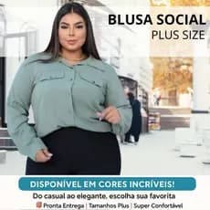 Blusa Social Plus Size Feminina Elegante com Bolsos