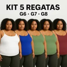 Kit 5 Regatas Básicas Plus Size Feminina G6 G7 G8 – Básica, Confortável, Cores Variadas